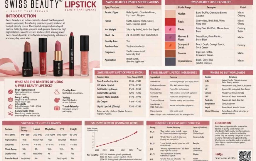 Swiss Beauty Lipstick – Long Lasting Matte Lipsticks