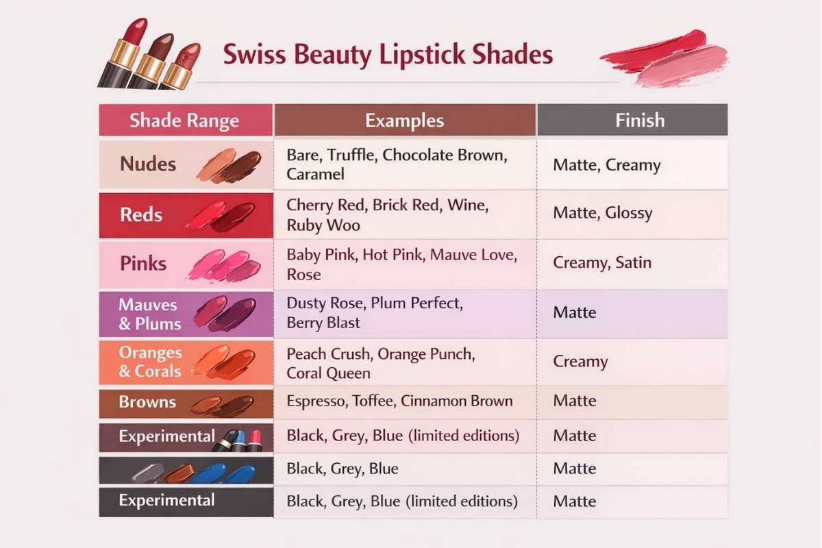 Swiss Beauty Lipstick Shades