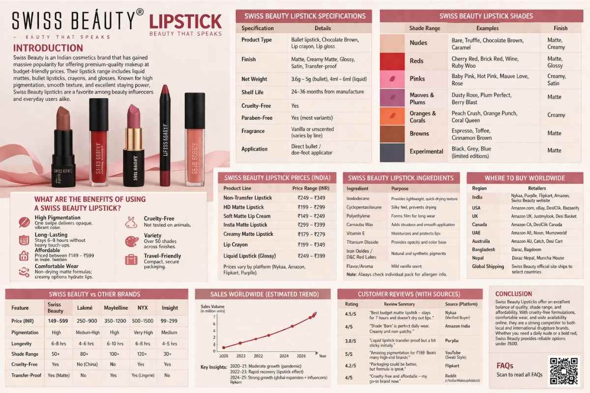 Swiss Beauty Lipstick – Long Lasting Matte Lipsticks