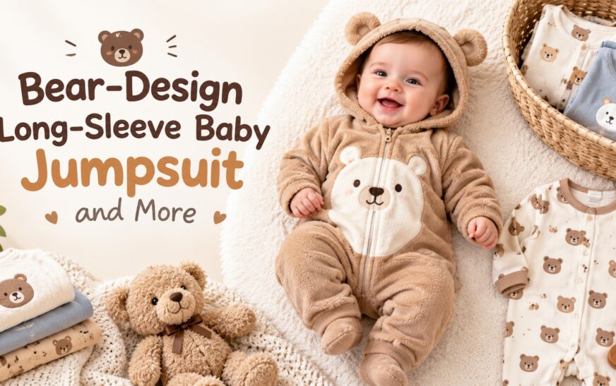 Bear Design Long-Sleeve Baby Jumpsuit
